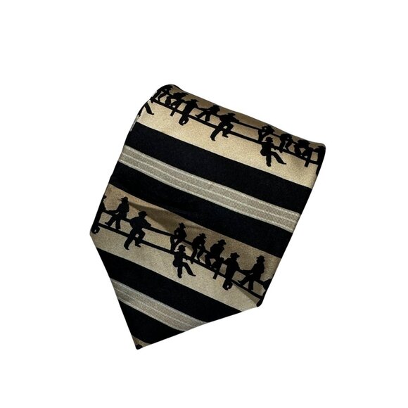 Circle Neckwear By Sidran 100% Silk Tie With Black Silhouette Design On Beige & - Picture 1 of 5